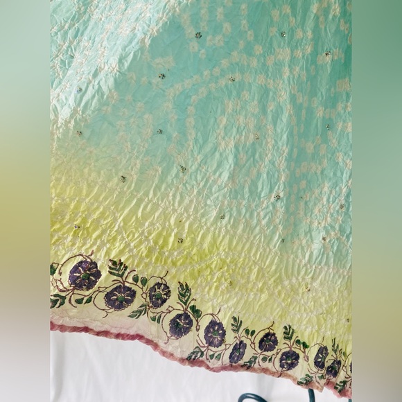 Alka Vora Rare Boho Festival Long Crinkle Silk Skirt w/ beaded details sz M - Picture 4 of 14